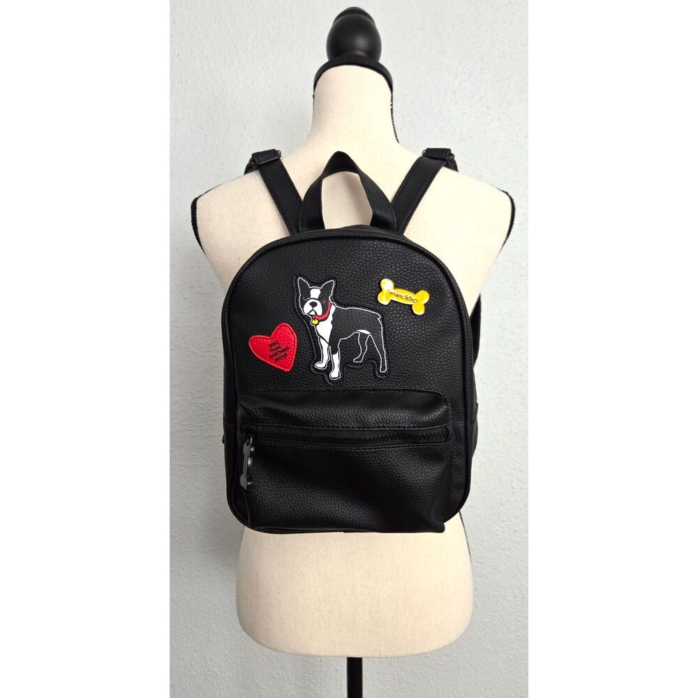Marc Tetro Boston Terrier Mini Backpack Black Vegan Leather Dog